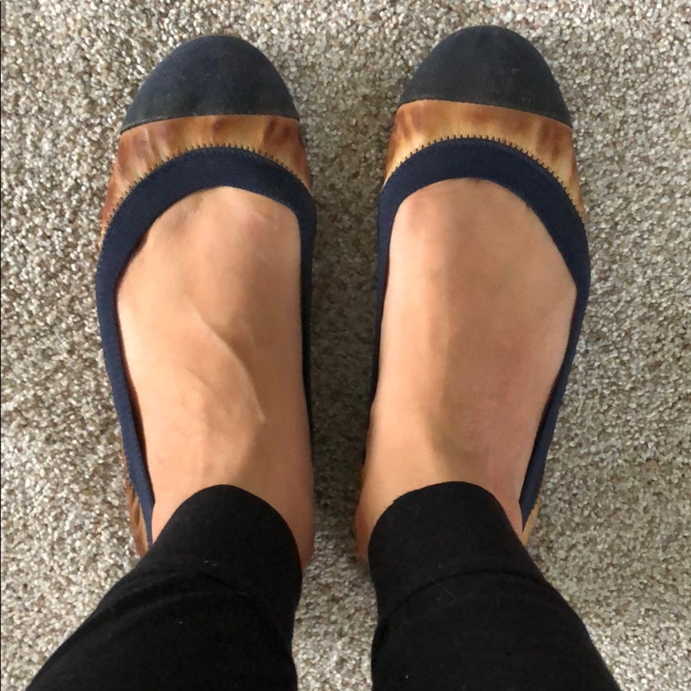 JCREW navy blue and brown ballet flats